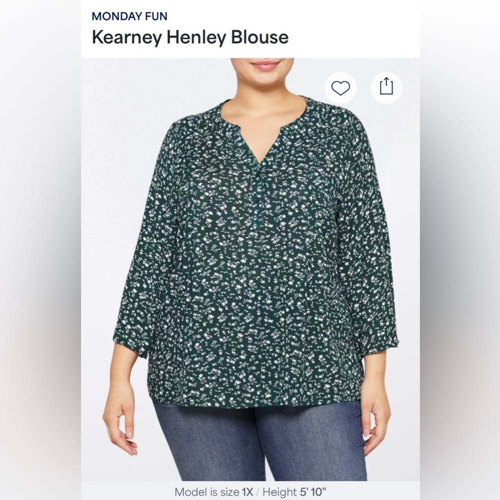 Monday Fun NWT blouse green sz 1X
